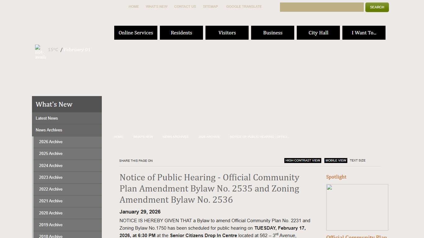 City of Fernie Notice of Public Hearing - Official Community Plan Amendment Bylaw No. 2535 and Zoning Amendment Bylaw No. 2536