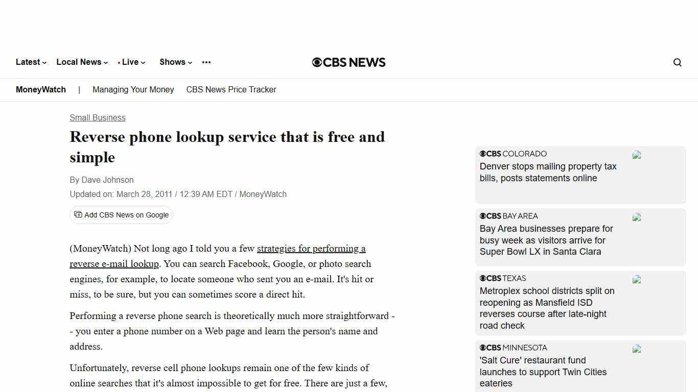 Reverse phone lookup service that is free and simple - CBS News